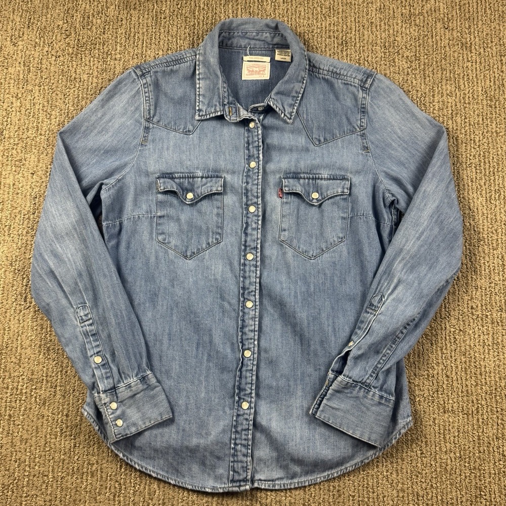 Levis Womens S Tailored Jean Pearl Snap Shirt Long Sleeve Denim Cowboy Western